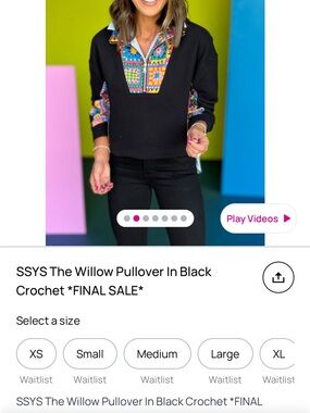 SSYS The Willow Pullover in Black with Crochet Trim